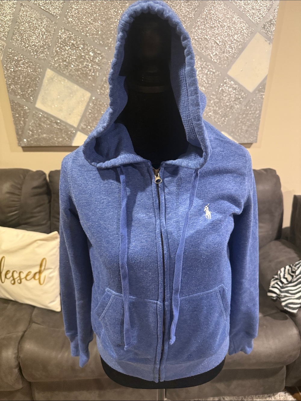 Ralph Lauren Heathered Blue Hooded Zip Jacket